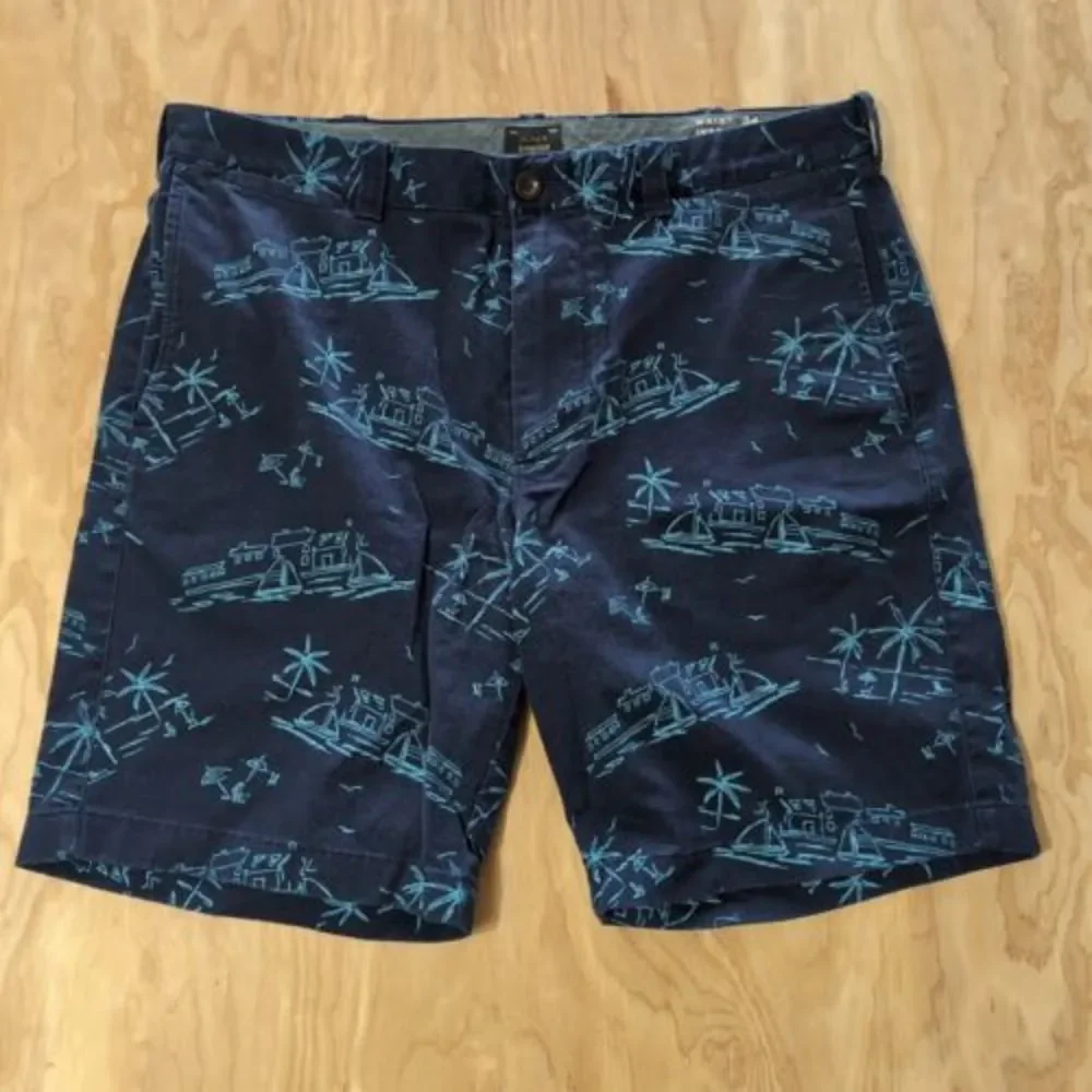 J. Crew Stretch Shorts Men's 34x9 Blue Flat Front‎ Classic Chinos beach